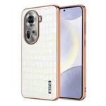 For OPPO Reno11 Global AZNS Electroplated Frame Crocodile Texture Full Coverage Phone Case(White)