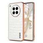 For OPPO Find X8s AZNS Electroplated Frame Crocodile Texture Full Coverage Phone Case(White)
