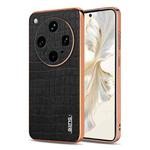 For OPPO Find X8 Ultra AZNS Electroplated Frame Crocodile Texture Full Coverage Phone Case(Black)