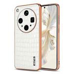 For OPPO Find X8 Ultra AZNS Electroplated Frame Crocodile Texture Full Coverage Phone Case(White)