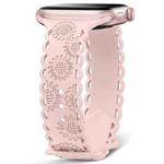 For Apple Watch SE 2023 44mm Lace Sunflower Embossed Silicone Watch Band(Pink)