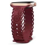 For Apple Watch Ultra 2 49mm Lace Sunflower Embossed Silicone Watch Band(Wine Red)