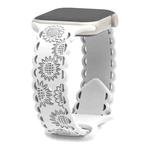 For Apple Watch Series 9 45mm Lace Sunflower Embossed Silicone Watch Band(White)
