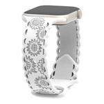 For Apple Watch Series 8 45mm Lace Sunflower Embossed Silicone Watch Band(White)