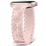 For Apple Watch SE 44mm Lace Sunflower Embossed Silicone Watch Band(Pink)