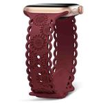 For Apple Watch Series 3 38mm Lace Sunflower Embossed Silicone Watch Band(Wine Red)