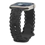 For Apple Watch SE 2023 44mm Lace 3D Rose Embossed Silicone Watch Band(Black)