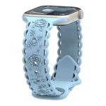 For Apple Watch SE 2023 44mm Lace 3D Rose Embossed Silicone Watch Band(Light Blue)