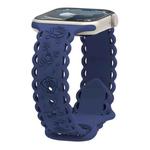 For Apple Watch SE 2023 44mm Lace 3D Rose Embossed Silicone Watch Band(Navy Blue)