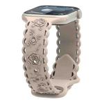 For Apple Watch Series 9 45mm Lace 3D Rose Embossed Silicone Watch Band(Milk Tea)