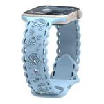 For Apple Watch Series 8 41mm Lace 3D Rose Embossed Silicone Watch Band(Light Blue)