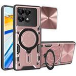 For Xiaomi Poco F6 Pro CD Texture Sliding Camshield Magnetic Holder Phone Case(Pink)