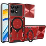 For Xiaomi Poco F6 Pro CD Texture Sliding Camshield Magnetic Holder Phone Case(Red)