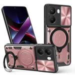 For Xiaomi Poco X7 Pro 5G Global CD Texture Sliding Camshield Magnetic Holder Phone Case(Pink)