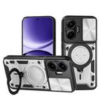 For Xiaomi Poco F7 CD Texture Sliding Camshield Magnetic Holder Phone Case(Silver)