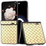 For Honor Magic V Flip Three Parts Black Frame Woven Texture PU Phone Case(Gold)