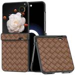 For Honor Magic V Flip Three Parts Black Frame Woven Texture PU Phone Case(Brown)