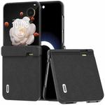 For Honor Magic V Flip ABEEL Three Parts Genuine Leather Wave Black Edge Phone Case(Black)