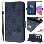 For Honor Play 50 Plus 5G Embossed Rose RFID Anti-theft Leather Phone Case(Dark Blue)