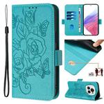 For Honor Magic6 Pro 5G Embossed Rose RFID Anti-theft Leather Phone Case(Light Blue)