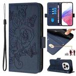 For Honor Magic6 Pro 5G Embossed Rose RFID Anti-theft Leather Phone Case(Dark Blue)