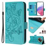 For Honor X9c 5G Embossed Rose RFID Anti-theft Leather Phone Case(Light Blue)