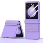 For Samsung Galaxy Z Flip5 5G Integrated PC Leather Texture Folding Phone Case with Hinge(Purple)