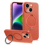 For iPhone 14 MagSafe Rotation Holder PC + Leather Phone Case(Orange)