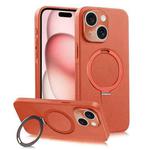 For iPhone 15 Plus MagSafe Rotation Holder PC + Leather Phone Case(Orange)