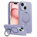 For iPhone 15 Plus MagSafe Rotation Holder PC + Leather Phone Case(Purple)