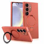 For Samsung Galaxy S24 5G MagSafe Rotation Holder PC + Leather Phone Case(Orange)