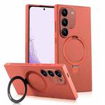 For Samsung Galaxy S22+ 5G MagSafe Rotation Holder PC + Leather Phone Case(Orange)