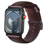 For Apple Watch SE 2023 44mm Oil Wax Genuine Leather Watch Band(Red Brown)