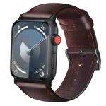 For Apple Watch Series 9 45mm Oil Wax Genuine Leather Watch Band(Red Brown)