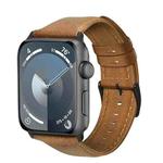 For Apple Watch Series 9 45mm Oil Wax Genuine Leather Watch Band(Yellow Brown)