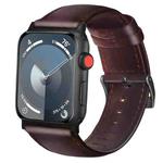 For Apple Watch Series 9 41mm Oil Wax Genuine Leather Watch Band(Red Brown)