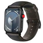 For Apple Watch Series 9 41mm Oil Wax Genuine Leather Watch Band(Dark Brown)