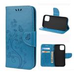 For iPhone 12 mini Butterfly Flower Pattern Horizontal Flip Leather Case with Holder & Card Slots & Wallet(Blue)