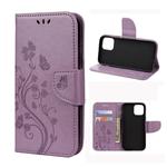 For iPhone 12 mini Butterfly Flower Pattern Horizontal Flip Leather Case with Holder & Card Slots & Wallet(Light Purple)