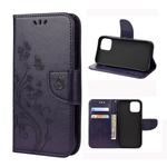 For iPhone 12 / 12 Pro Butterfly Flower Pattern Horizontal Flip Leather Case with Holder & Card Slots & Wallet(Deep Purple)