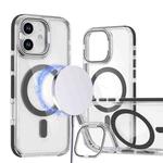 For iPhone 12 / 12 Pro Dual-Color Clear Acrylic Hybrid TPU Lens Flip Holder MagSafe Phone Case(Black)