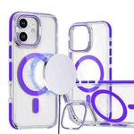 For iPhone 12 / 12 Pro Dual-Color Clear Acrylic Hybrid TPU Lens Flip Holder MagSafe Phone Case(Purple)