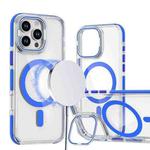 For iPhone 12 Pro Max Dual-Color Clear Acrylic Hybrid TPU Lens Flip Holder MagSafe Phone Case(Blue)