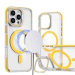 For iPhone 12 Pro Max Dual-Color Clear Acrylic Hybrid TPU Lens Flip Holder MagSafe Phone Case(Yellow)