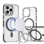 For iPhone 13 Pro Dual-Color Clear Acrylic Hybrid TPU Lens Flip Holder MagSafe Phone Case(Black)