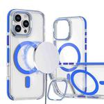 For iPhone 13 Pro Dual-Color Clear Acrylic Hybrid TPU Lens Flip Holder MagSafe Phone Case(Blue)