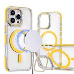 For iPhone 13 Pro Dual-Color Clear Acrylic Hybrid TPU Lens Flip Holder MagSafe Phone Case(Yellow)