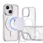For iPhone 13 / 14 Dual-Color Clear Acrylic Hybrid TPU Lens Flip Holder MagSafe Phone Case(White)
