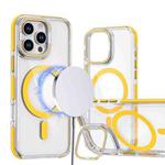 For iPhone 14 Pro Dual-Color Clear Acrylic Hybrid TPU Lens Flip Holder MagSafe Phone Case(Yellow)