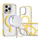 For iPhone 14 Pro Max Dual-Color Clear Acrylic Hybrid TPU Lens Flip Holder MagSafe Phone Case(Yellow)
